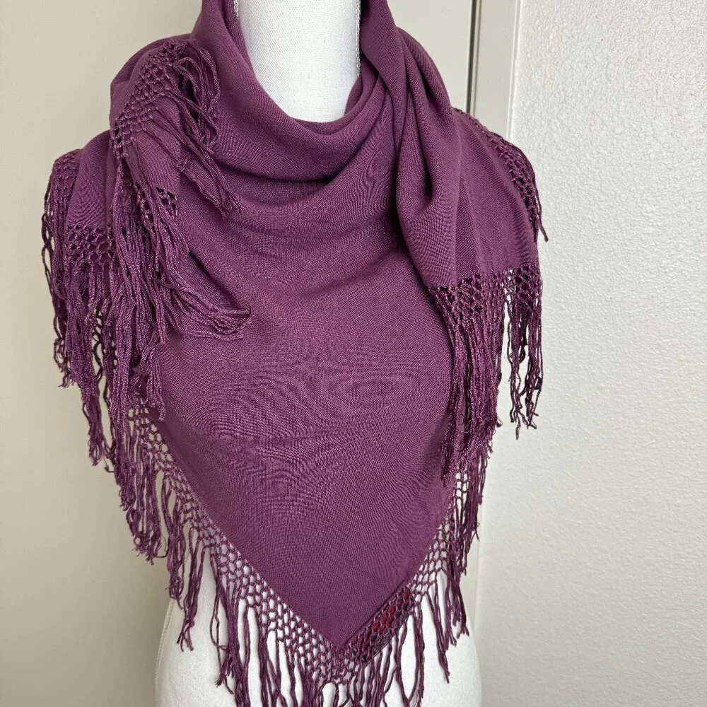 TIENDA HO MOROCCAN SCARF Hand Woven Purple Fringe 40
